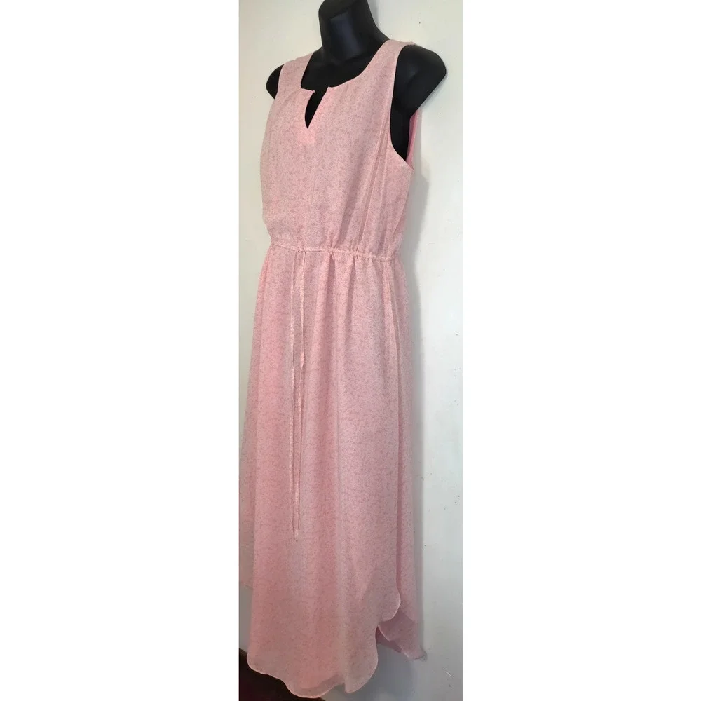 Lauren Conrad Maxi Dress Womens 14 Peach Floral Feminine Romantic Asymmetrical - Picture 2 of 16